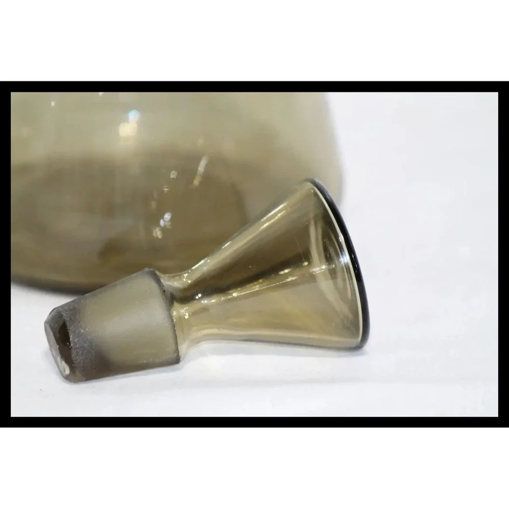 Vintage MCM Smoke Gray Glass Decanter w/ Glass Stopper Pour Spout Mid Century